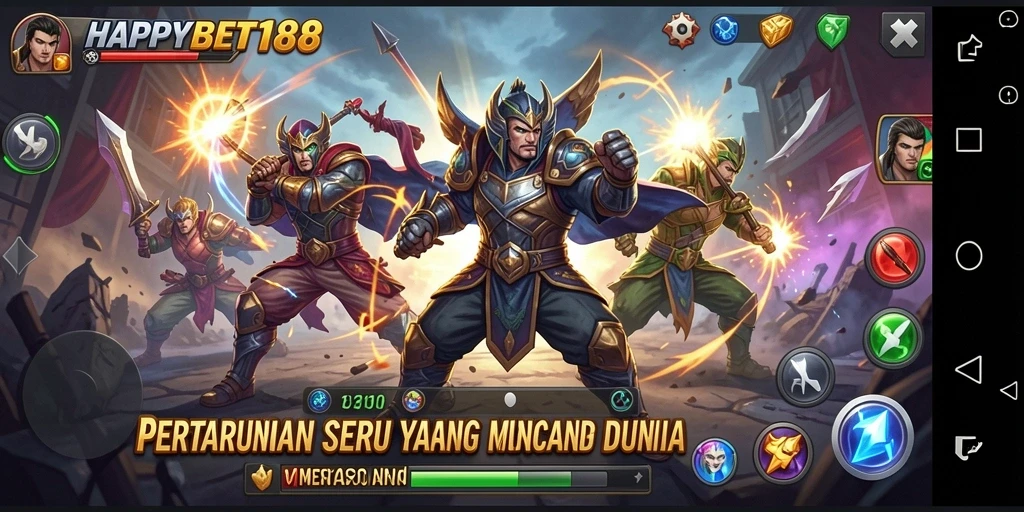 Tampilan gameplay pertarungan seru di HAPPYBET188 yang mendebarkan.