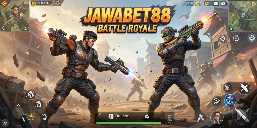 Tampilan aksi seru dalam game Battle Royale JAWABET88.