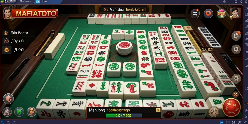 Tampilan utamanya menunjukkan gameplay Mahjong yang seru.
