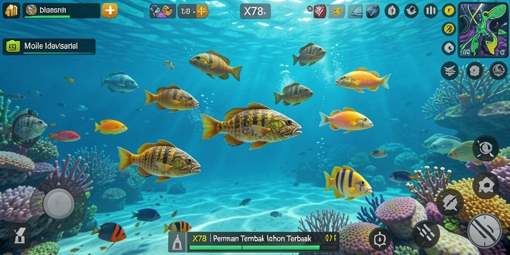 Screenshot X78 menunjukkan aksi seru menangkap ikan.